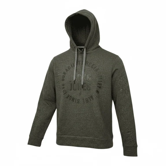 JACK & JONES CORE Hoodie XL | Tonal Logo Print | Melange Olive/Grey